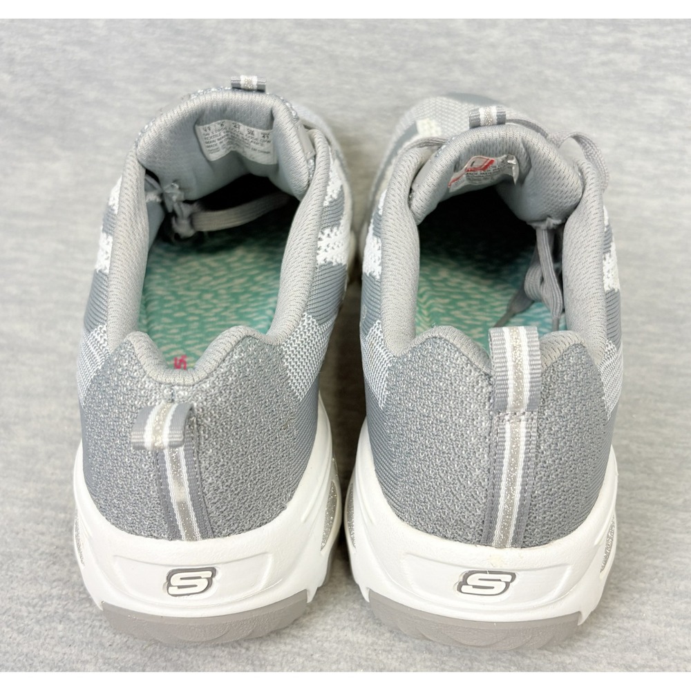 Skechers D'Lites Sneakers Womens 11 Gray White Knit Rhinestone 11955 GYW - Picture 7 of 14